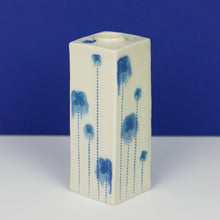 Load image into Gallery viewer, Square Bud Vase with Blue Runny Flowers (lg)