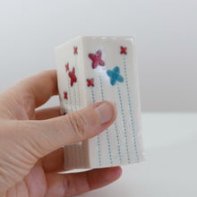 Load image into Gallery viewer, Square Bud Vase with Flowers in Red, Teal and Light Red (med)