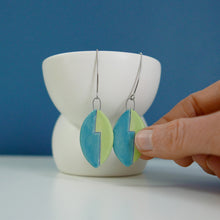 Load image into Gallery viewer, Leaf Earrings in Turquoise and Chartreuse
