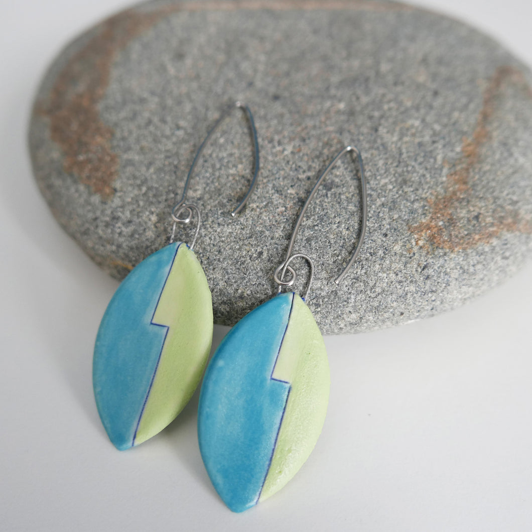 Leaf Earrings in Turquoise and Chartreuse