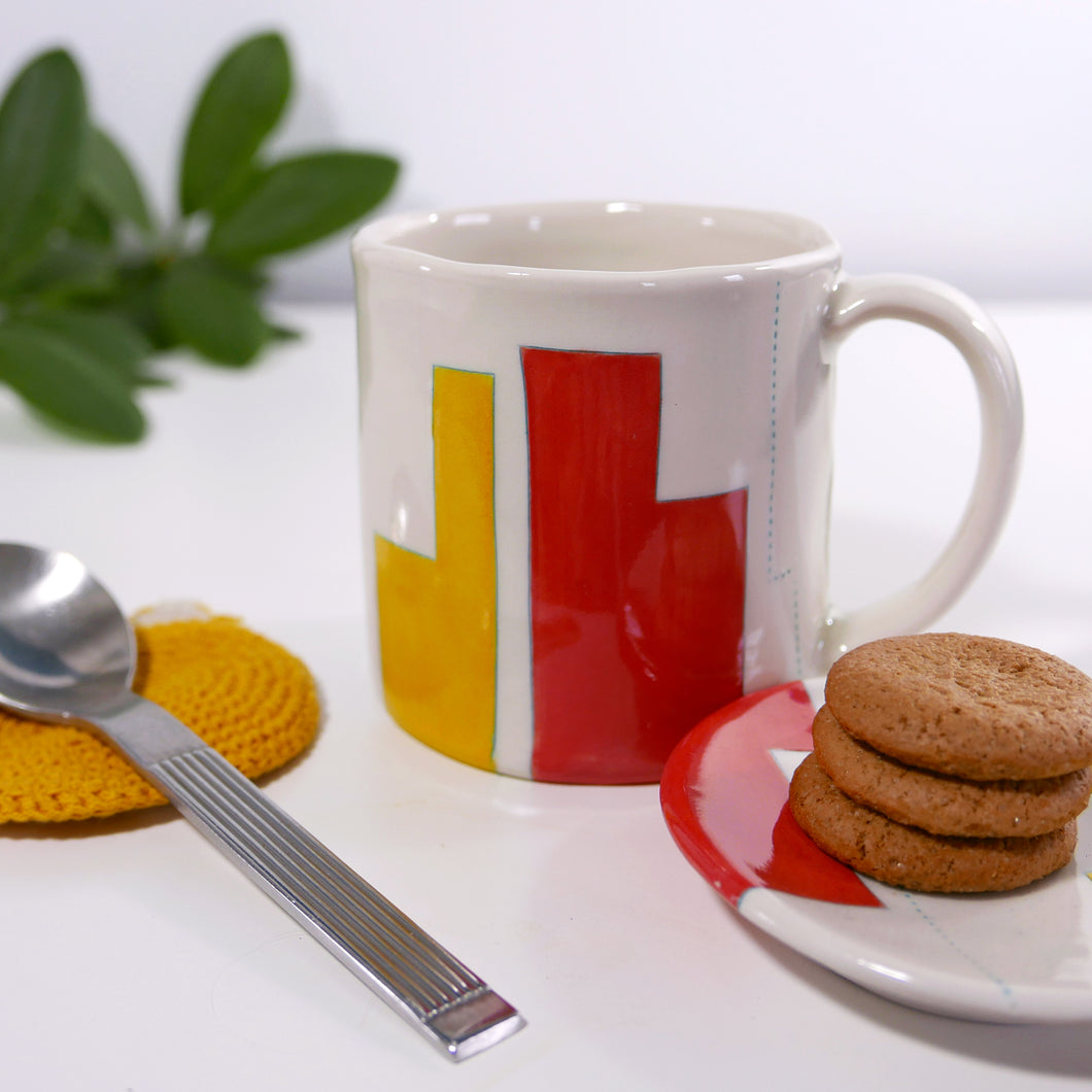 City Color Block Mug Set in Light Red and Yellow (lg)