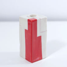 Load image into Gallery viewer, Square City Building Color Block Bud Vase in Turquoise and Light Red (med)