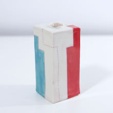 Load image into Gallery viewer, Square City Building Color Block Bud Vase in Turquoise and Light Red (med)
