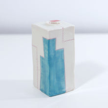 Load image into Gallery viewer, Square City Building Color Block Bud Vase in Turquoise and Light Red (med)