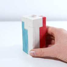 Load image into Gallery viewer, Square City Building Color Block Bud Vase in Turquoise and Light Red (med)