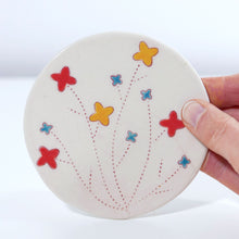 Load image into Gallery viewer, Cupcake Plate with Flower Tree in Yellow, Light Red and Turquoise