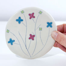 Load image into Gallery viewer, Cupcake Plate with Flower Tree in Turquoise, Red and Chartreuse