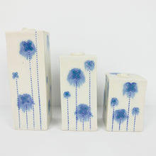 Load image into Gallery viewer, Square Bud Vase with Blue Runny Flowers (lg)
