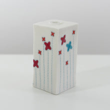Load image into Gallery viewer, Square Bud Vase with Flowers in Red, Teal and Light Red (med)
