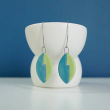 Load image into Gallery viewer, Leaf Earrings in Turquoise and Chartreuse

