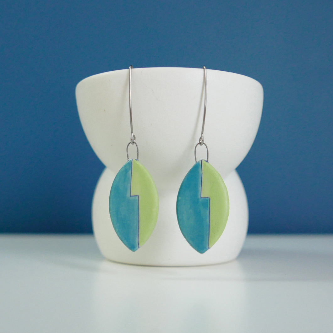 Leaf Earrings in Turquoise and Chartreuse