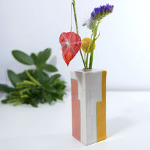 Load image into Gallery viewer, Square Bud Vase City Color Blocking in Pink and Yellow (lg)
