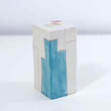Load image into Gallery viewer, Square City Building Color Block Bud Vase in Turquoise and Light Red (med)
