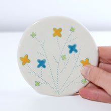 Load image into Gallery viewer, Cupcake Plate with Flower Tree in Yellow, Turquoise and Chartruse
