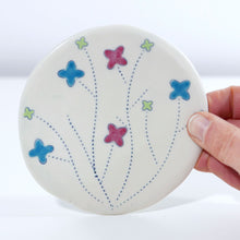Load image into Gallery viewer, Cupcake Plate with Flower Tree in Turquoise, Red and Chartreuse

